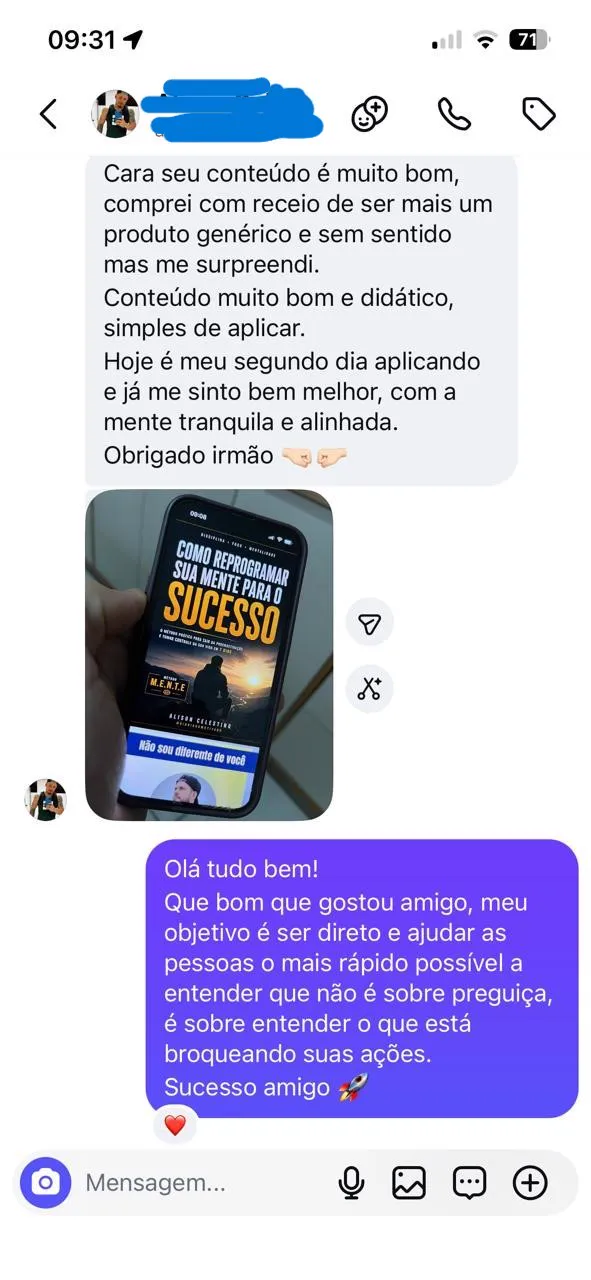 Print de depoimento do leitor Alisson