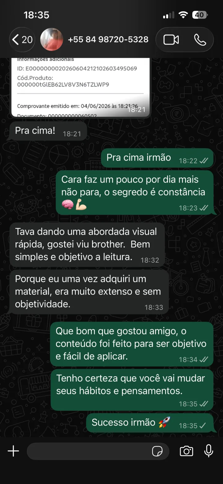 Print de depoimento via WhatsApp